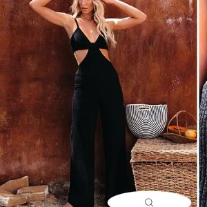 NO PROMISES RIBBED KNIT CUTOUT JUMPSUIT